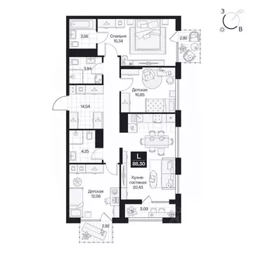 3-к кв. Волгоградская область, Волгоград просп. Имени В.И. Ленина, 59Г ...