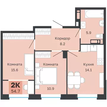 2-к кв. Пермский край, Пермь Парковый просп., 24 (54.7 м)