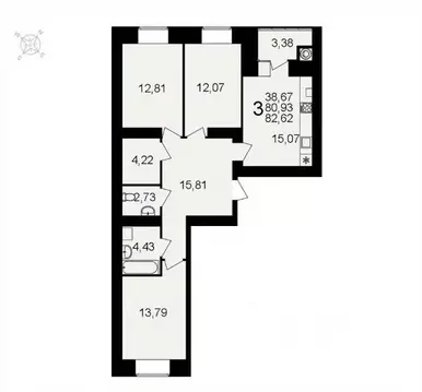 3-к кв. Рязанская область, Рязань ул. Княжье Поле, 10 (82.62 м)