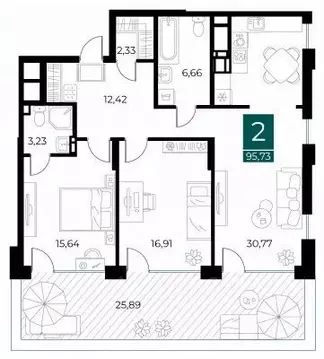 2-к кв. Рязанская область, Рязань Арт Кварталы жилой комплекс (95.73 ...