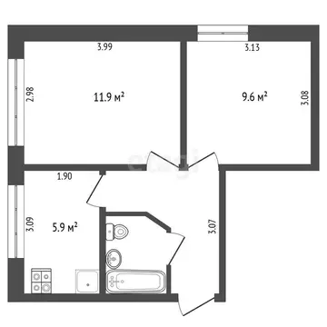 2-комнатная квартира: Тюмень, Флотская улица, 15 (35.2 м)