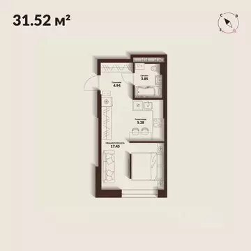 Студия Приморский край, Владивосток Каскада жилой комплекс (31.52 м)