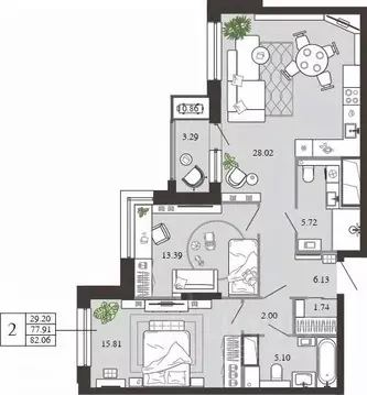 2-к кв. Тульская область, Тула ул. Фридриха Энгельса, 74 (82.06 м)