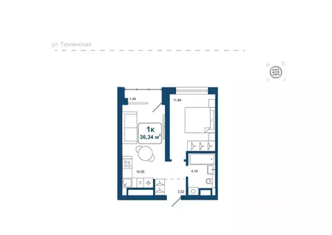 1-к кв. Тюменская область, Тюменский район, д. Дударева Родина-2 жилой ...