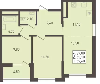 2-комнатная квартира: Краснодар, улица имени Бориса Розинга, 2 (69.6 ...