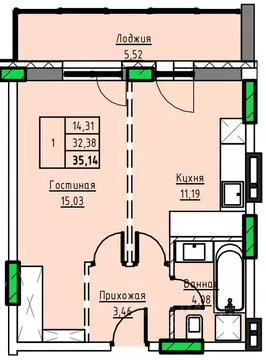1-к кв. Алтайский край, Заринск 1-й мкр,  (35.14 м)