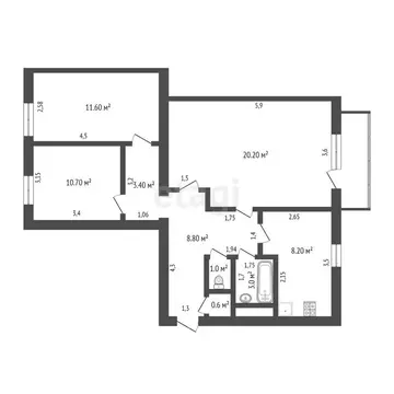 3-комнатная квартира: Ялуторовск, Комсомольская улица, 65 (67.5 м)