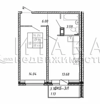 1-комнатная квартира: деревня Новое Девяткино, Главная улица, 2 (38.44 ...