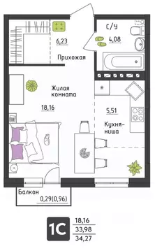 Студия Пермский край, Пермь Верхне-Вишерская ул., 40 (34.27 м)