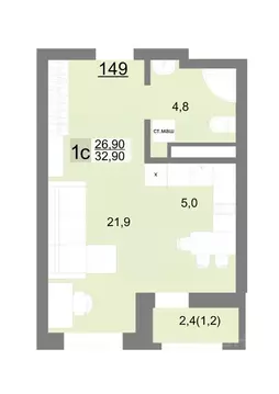 Студия Свердловская область, Екатеринбург ул. Металлургов, 63/3 (32.9 ...