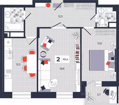 2-к кв. Тульская область, Тула ул. Академика Насоновой, 1А (65.4 м)