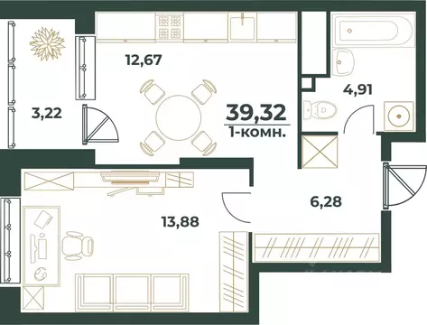 1-к кв. Башкортостан, Уфа ул. Ивана Спатара, 14 (39.32 м)