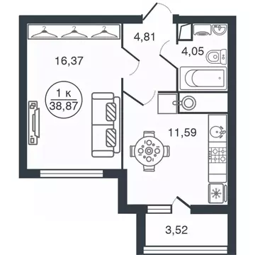 1-к кв. Тверская область, Тверь Бурашевское ш., 60 (38.87 м)