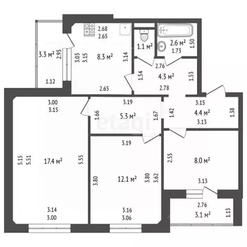 3-к кв. Орловская область, Орел ул. Бурова, 44 (63.5 м)