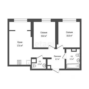 2-к кв. Тюменская область, Тюмень Харьковская ул., 74 (54.6 м)