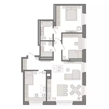 3-к кв. Башкортостан, Уфа 563-й кв-л,  (92.7 м)