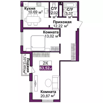 2-комнатная квартира: Симферополь, улица Батурина, 177к1 (61.3 м)