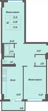 2-к кв. Чувашия, Чебоксары просп. Геннадия Айги, 17 (66.0 м)