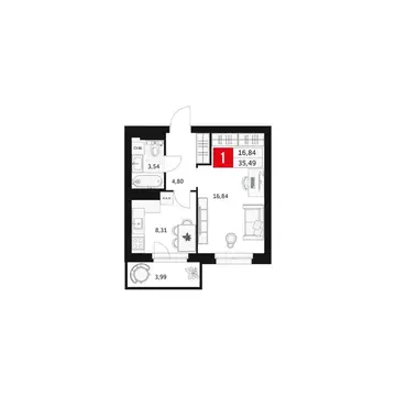 1-к кв. Башкортостан, Уфа ул. Большая Московская, 11 (35.49 м)