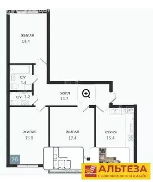 3-комнатная квартира: Балтийск, Московская улица, 16Ак1 (85.9 м)