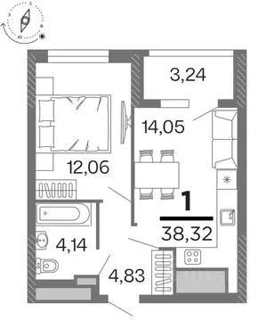 1-к кв. Рязанская область, Рязань Бирюзова Парк жилой комплекс (38.32 ...