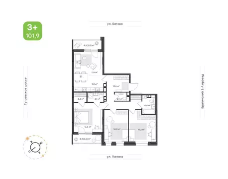 4-к кв. Ярославская область, Ярославль Тутаевское ш., 93Б (101.9 м)