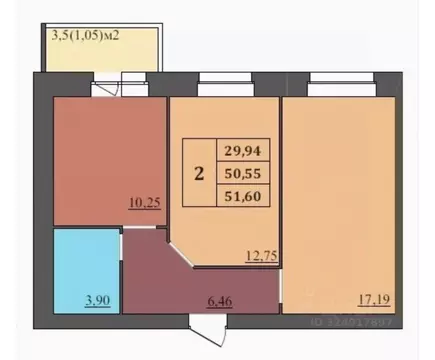 2-к кв. Ярославская область, Ярославль ул. Комкора Хрипина, 3 (50.55 ...