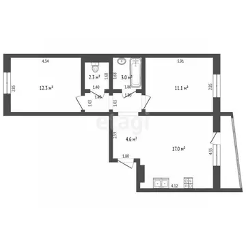 2-к кв. Ханты-Мансийский АО, Ханты-Мансийск Самаровская ул., 6к2 (54.0 ...