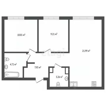2-к кв. Тюменская область, Тюмень ул. Лесопарковая, 1к2 (57.0 м)