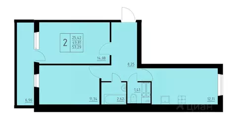 2-к кв. Пермский край, Пермь Домостроительный мкр,  (53.29 м)