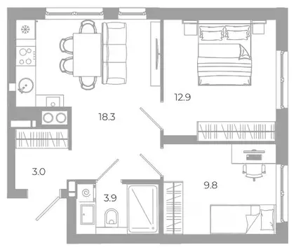 2-к кв. Астраханская область, Астрахань ул. Космонавтов, 18 с/1 (47.9 ...