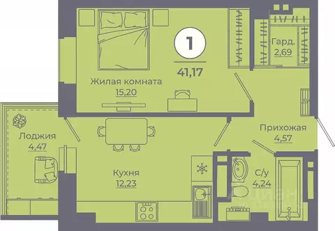 1-к кв. Ростовская область, Ростов-на-Дону ул. Еременко, 113 (41.0 м)