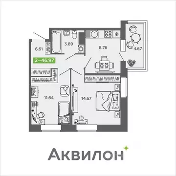 2-к кв. Архангельская область, Северодвинск И-1 кв-л, Аквилон Нео ...