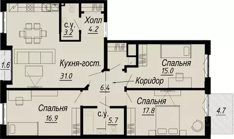 3-к кв. Санкт-Петербург наб. Реки Карповки, 27 (107.12 м)