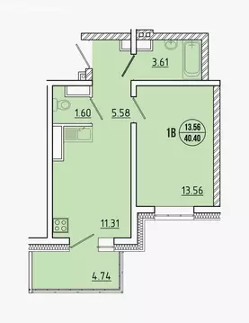 1-комнатная квартира: Иркутск, улица Летописца Нита Романова, 29 (40.5 ...