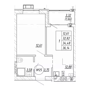 1-к кв. Калининградская область, Зеленоградск  (36.14 м)