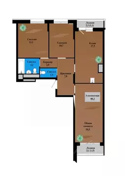 3-к кв. Забайкальский край, Чита просп. Маршала Жукова (79.8 м)