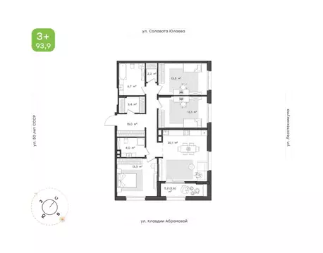 3-к кв. Башкортостан, Уфа Бионика Парк жилой комплекс, 4 (93.9 м)