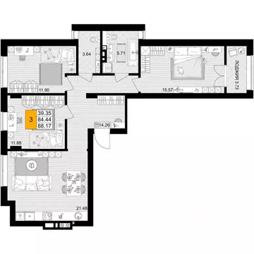 3-к кв. Калининградская область, Гурьевск Включи жилой комплекс (88.17 ...