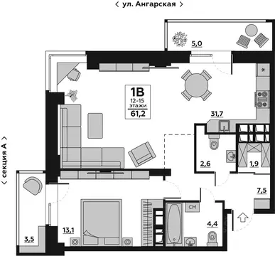 1-к кв. Волгоградская область, Волгоград Ангарская ул., 7 (61.8 м)