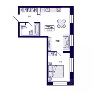 2-к кв. Хабаровский край, Хабаровск ул. Карла Маркса, 96 (42.61 м)