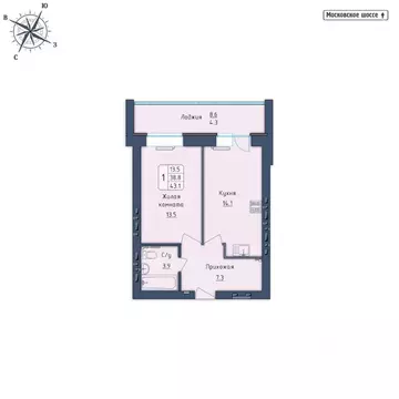 1-к кв. Орловская область, Орел Московское ш., 7Б (43.1 м)