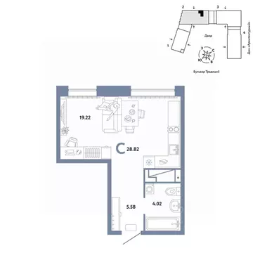 1-к кв. Тюменская область, Тюмень ул. Новоселов, 98 (28.82 м)