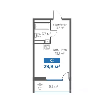 Студия Тюменская область, Тюмень Интернациональная ул., 199А (29.8 м)