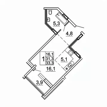 1-к кв. Приморский край, Владивосток Лесная ул., 1В/1 (33.3 м)