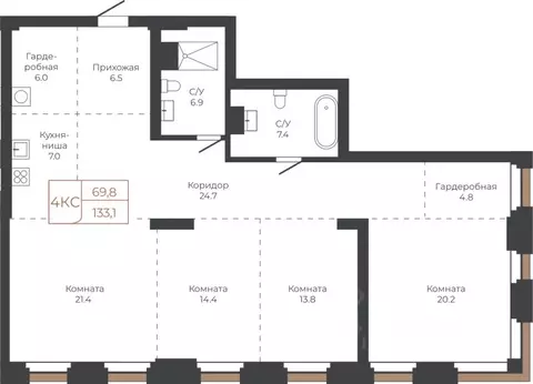 4-к кв. Алтайский край, Барнаул пл. Баварина, 8к1 (133.4 м)