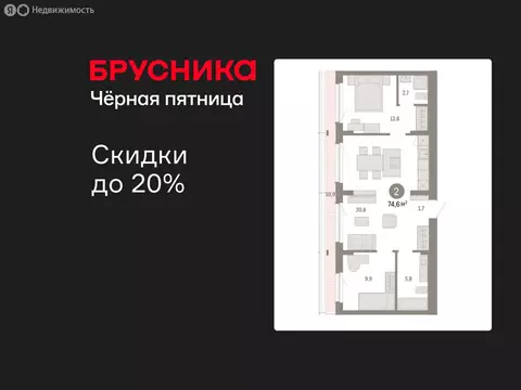 2-комнатная квартира: Новосибирский район, рабочий посёлок Краснообск, ...