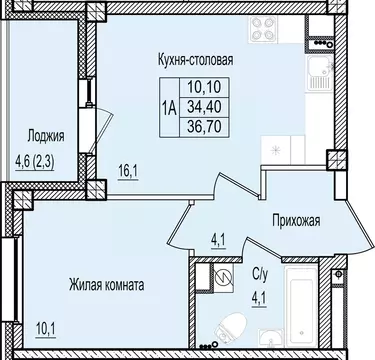 1-к кв. Псковская область, Псков Крестовский жилой комплекс (36.7 м)