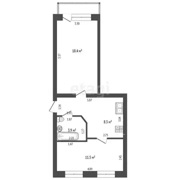 2-комнатная квартира: Абакан, улица Щетинкина, 34 (45.3 м)