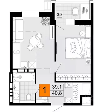 1-к кв. Приморский край, Уссурийск Горизонты жилой комплекс (40.8 м)